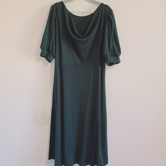 Eloquii Dark Emerald Green Cowl Back Dress - Picture 6 of 10